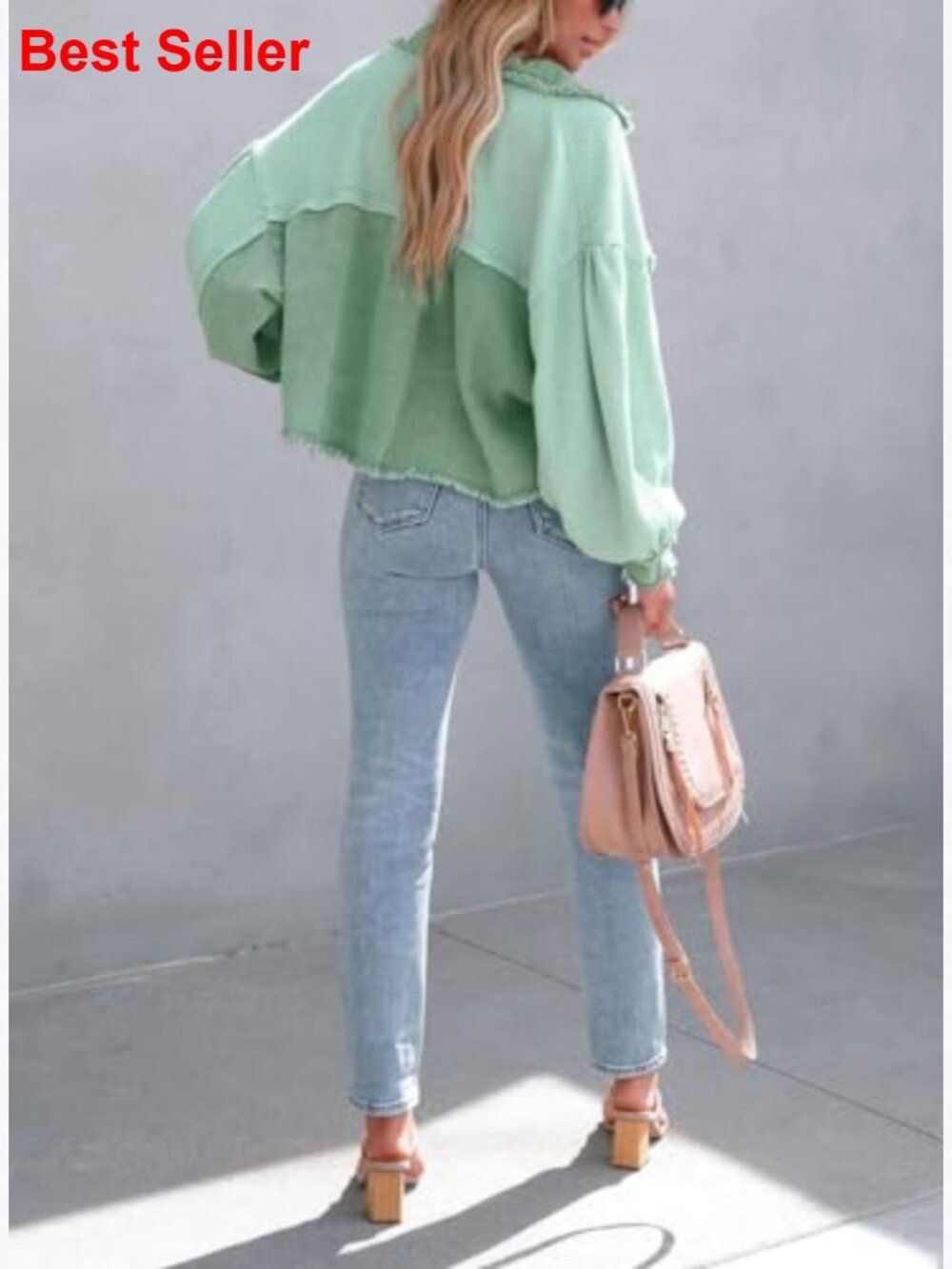 Cropped Waffle Knit Button Down Shirt Jacket Shacket - Picture 5 of 5